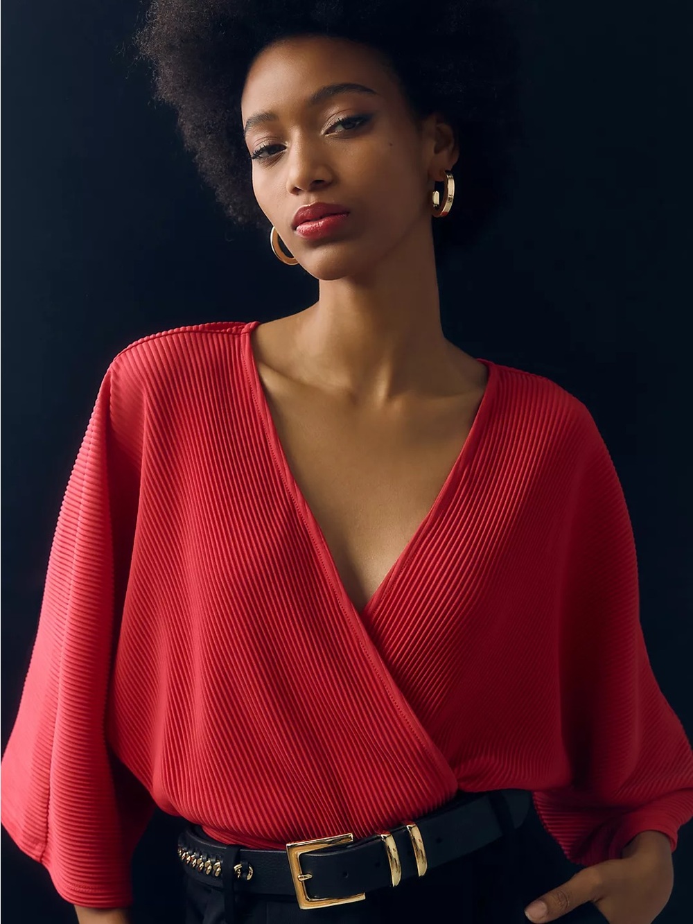 Anthropologie- Women’s Long-Sleeve Wrap Top in Red